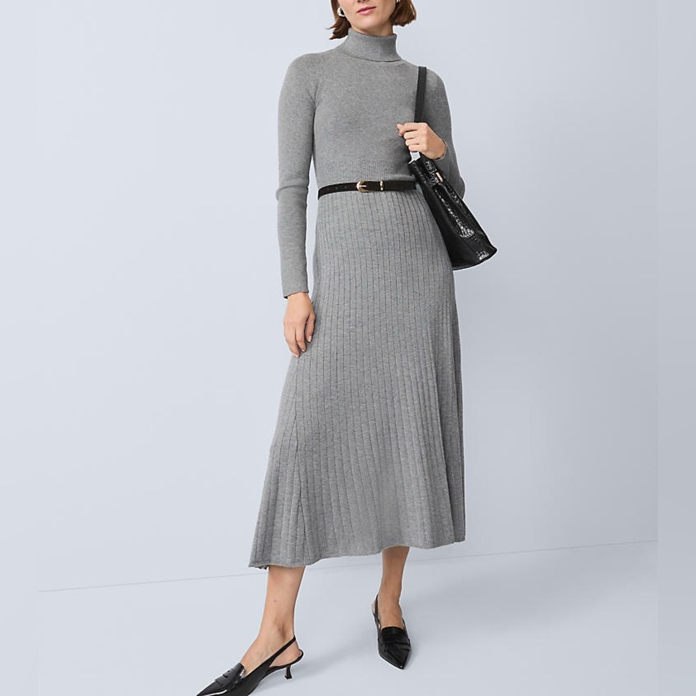 Ann Taylor Ribbed Turtleneck Sweater Dress COLOR Heather Grey Size Small NWT